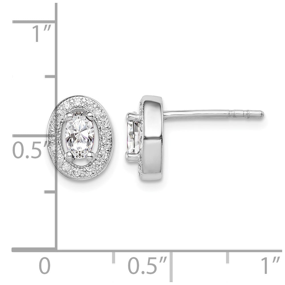 Sterling Silver Rhodium-plated w/ CZ Oval Stud Earrings