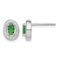 Sterling Silver Rhod-plated w/ Green and White CZ Oval Stud Earrings