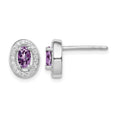 Sterling Silver Rhod-pltd June Purple and White CZ Oval Post Earrings