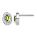 Sterling Silver Rhod-plated Light Green and White CZ Oval Stud Earrings