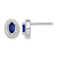 Sterling Silver Rhod-plated Blue and White CZ Oval Stud Earrings
