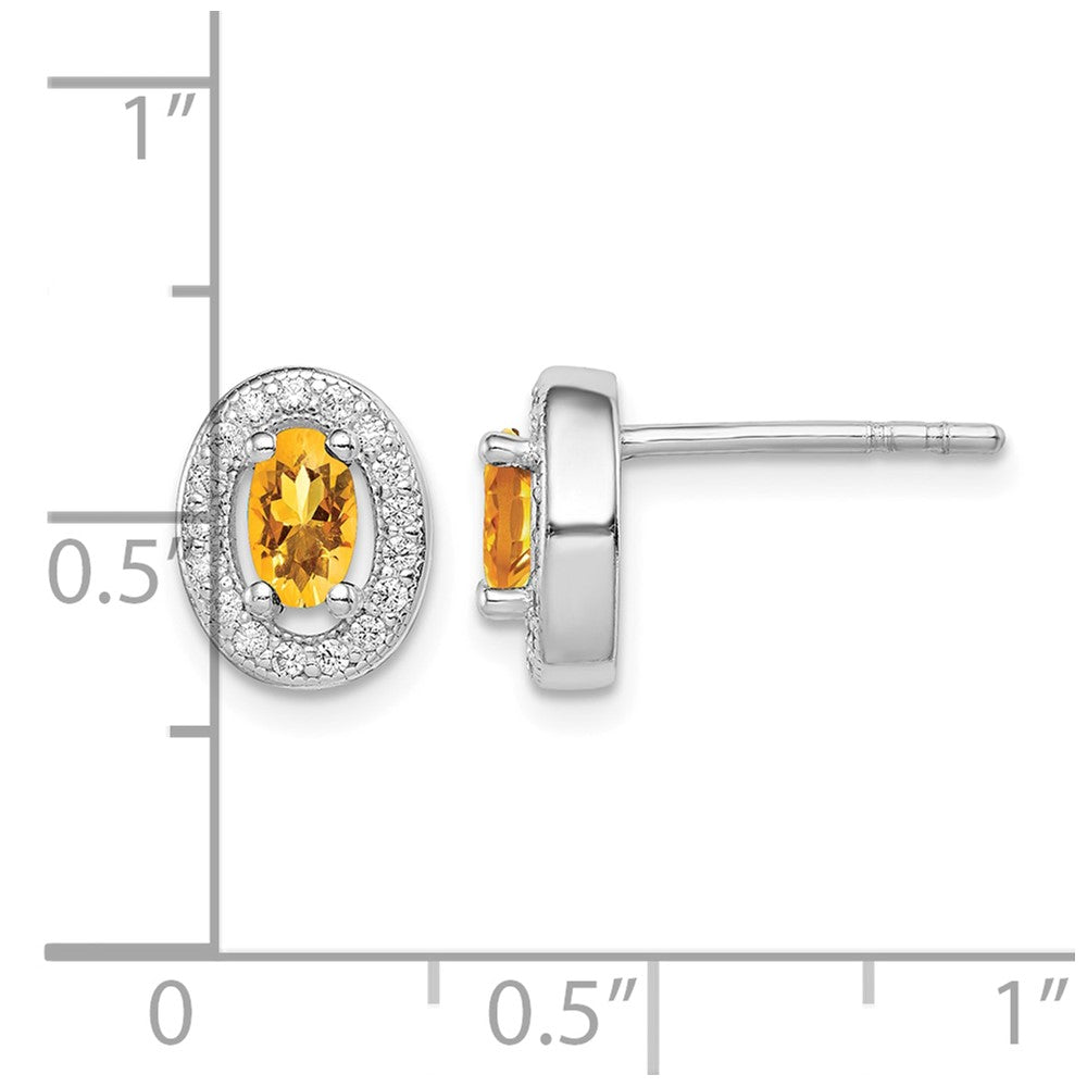 Sterling Silver Rhod-plated Yellow and White CZ Oval Stud Earrings