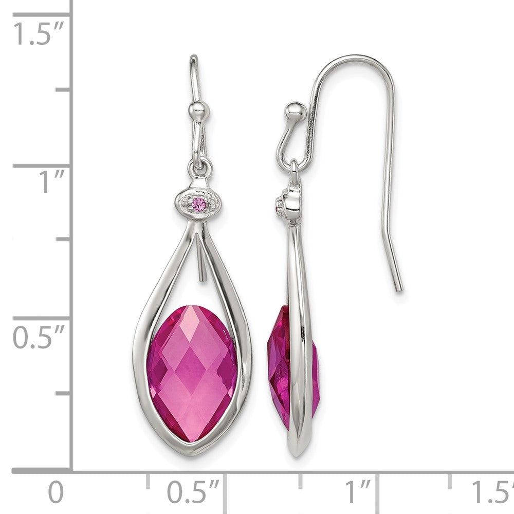 Sterling Silver RH-plated Polished Synthetic Pink Bead Shepherd Hook Earri