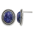 Sterling Silver Polished/Antiqued Lapis Cabochon Post Earrings