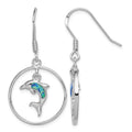 Sterling Silver Rhodium w/Created Blue Opal Dolphin Dangle Earrings
