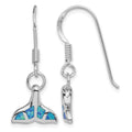 Sterling Silver Rhod Created Opal Dolphin Tail Dangle Earrings