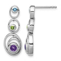 Sterling Silver Rhodium-plated Peridot Blue Topaz and Amethyst Earrings