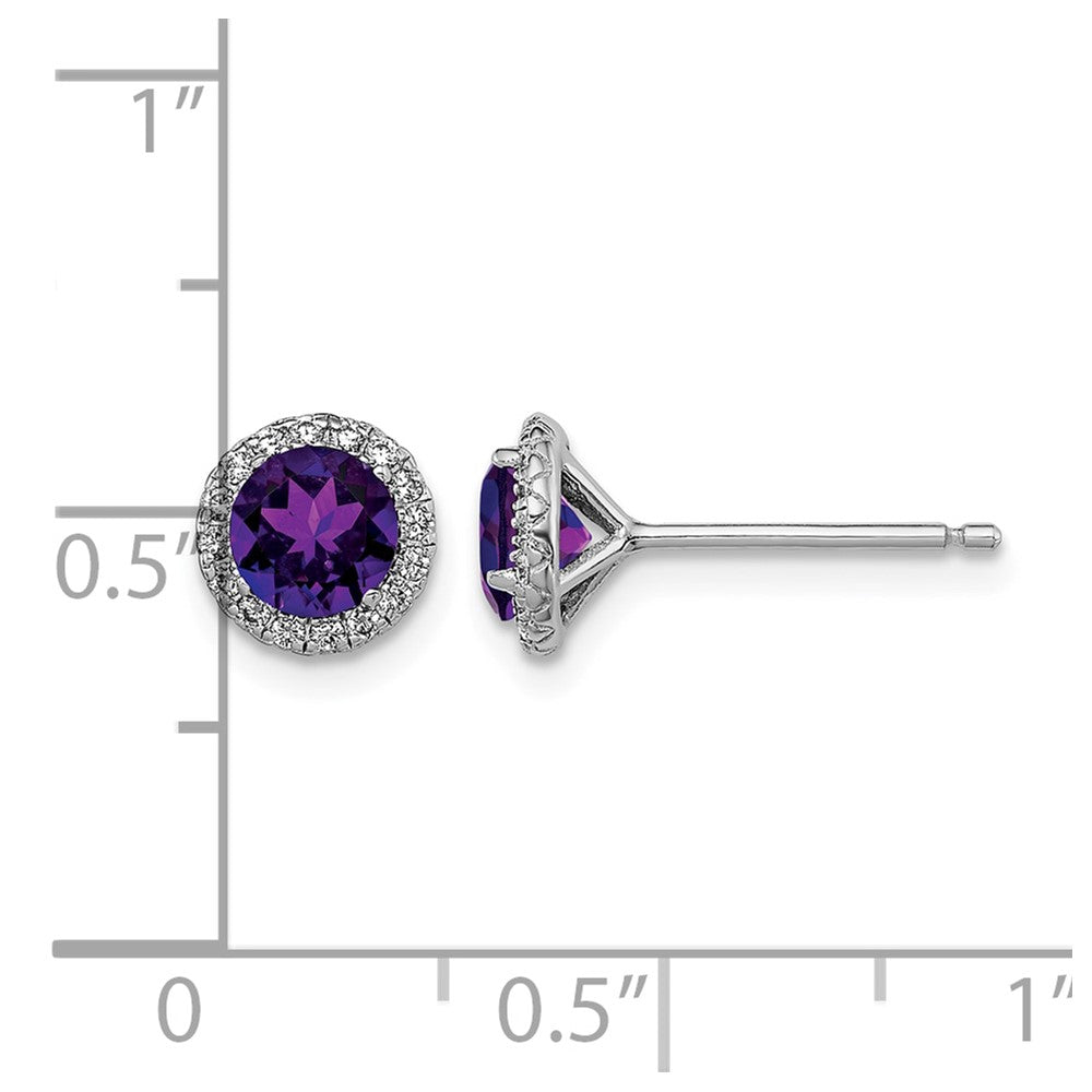 Sterling Silver Rhodium-plated Amethyst and CZ Post Earrings