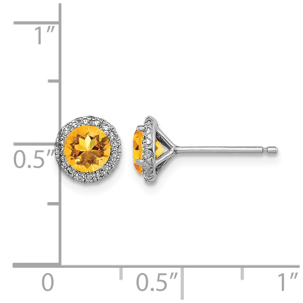 Sterling Silver Rhodium-plated Citrine and CZ Post Earrings