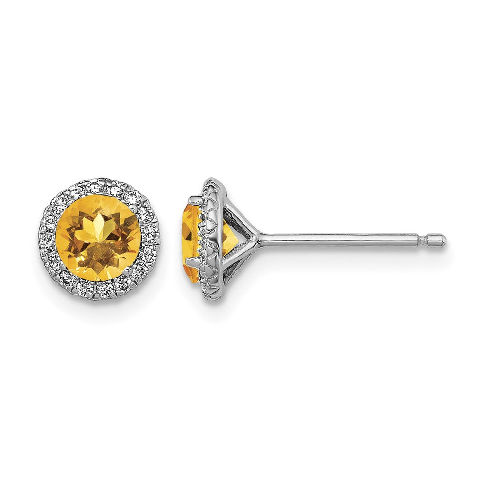 Sterling Silver Rhodium-plated Citrine and CZ Post Earrings