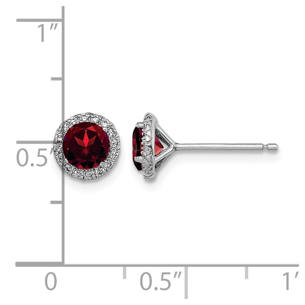 Sterling Silver Rhodium-plated Garnet and CZ Post Earrings
