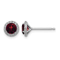 Sterling Silver Rhodium-plated Garnet and CZ Post Earrings