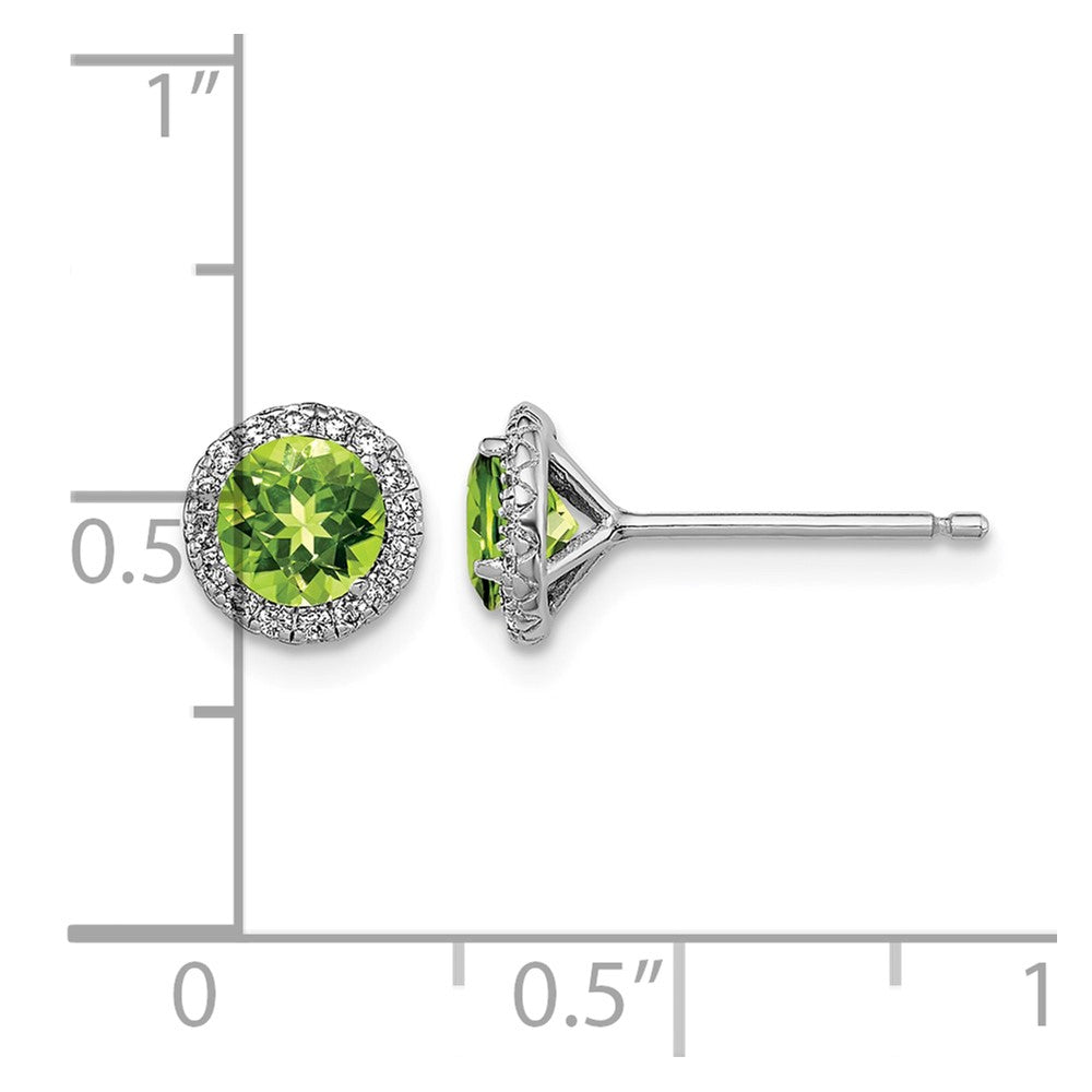Sterling Silver Rhodium-plated Peridot and CZ Post Earrings
