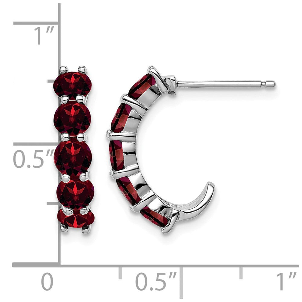 Sterling Silver Rhodium-plated Garnet J-Hoop Earrings