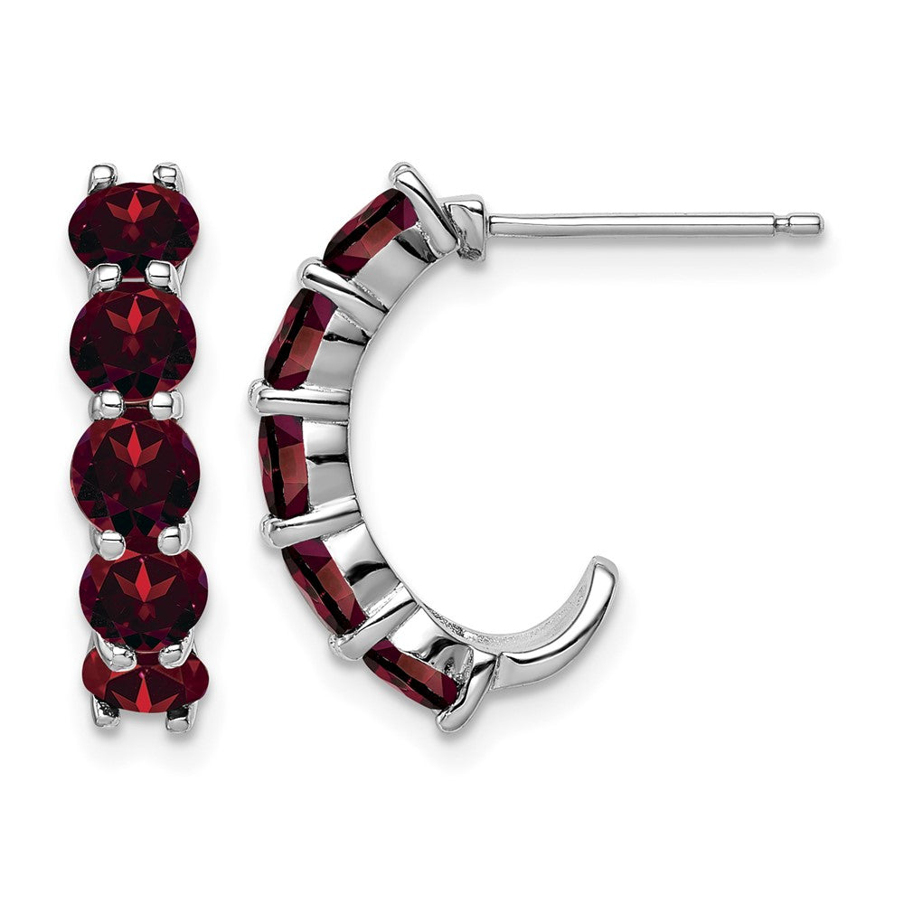 Sterling Silver Rhodium-plated Garnet J-Hoop Earrings