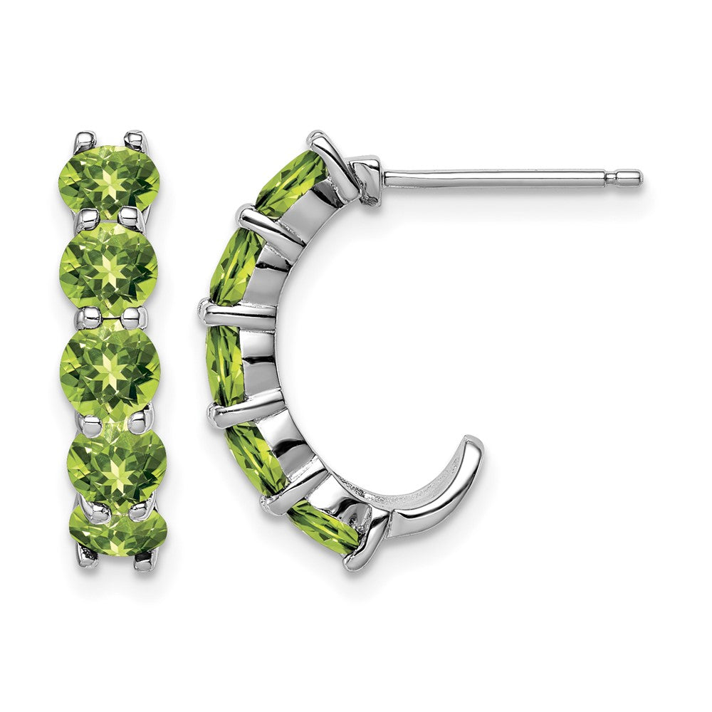 Sterling Silver Rhodium-plated Peridot J-Hoop Earrings