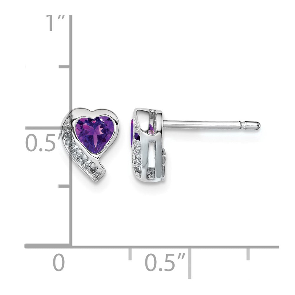 Sterling Silver Rhodium-plated Amethyst and Diamond Heart Earrings