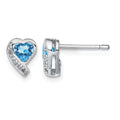 Sterling Silver Rhodium-plated Blue Topaz and Diamond Heart Earrings