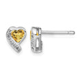 Sterling Silver Rhodium-plated Citrine and Diamond Heart Earrings
