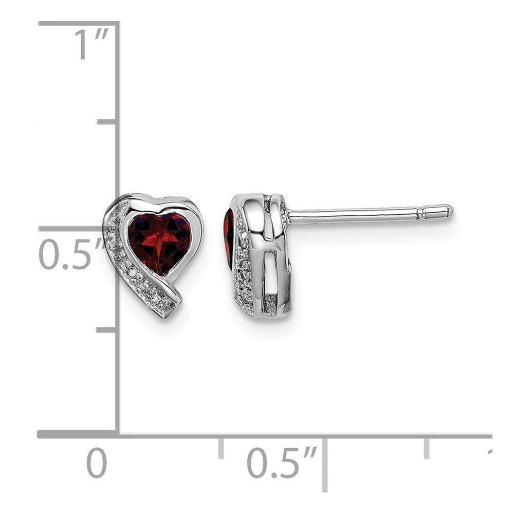 Sterling Silver Rhodium-plated Garnet and Diamond Heart Earrings