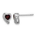 Sterling Silver Rhodium-plated Garnet and Diamond Heart Earrings