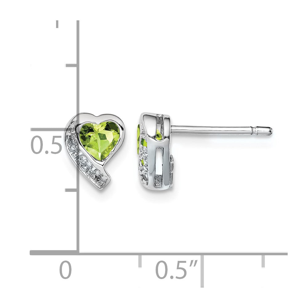 Sterling Silver Rhodium-plated Peridot and Diamond Heart Earrings
