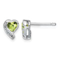 Sterling Silver Rhodium-plated Peridot and Diamond Heart Earrings