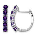 Sterling Silver Rhodium-plated Polished Amethyst Hinged Hoop Earrings