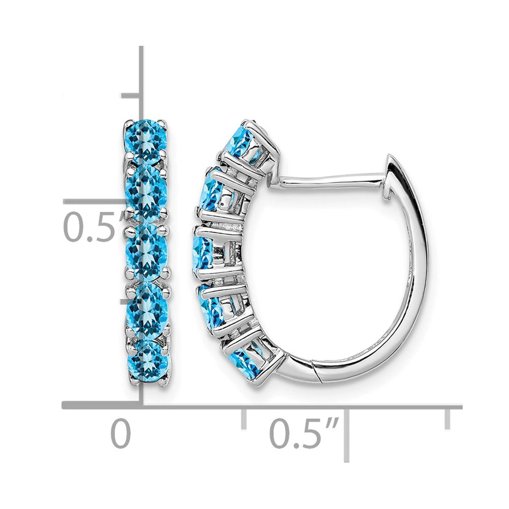 Sterling Silver Rhodium Plated Polished Blue Topaz Hinged Hoop Earrings