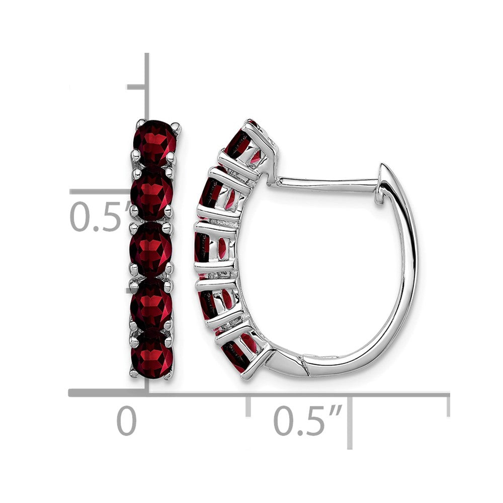 Sterling Silver Rhodium-plated Polished Garnet Hinged Hoop Earrings