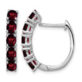 Sterling Silver Rhodium-plated Polished Garnet Hinged Hoop Earrings