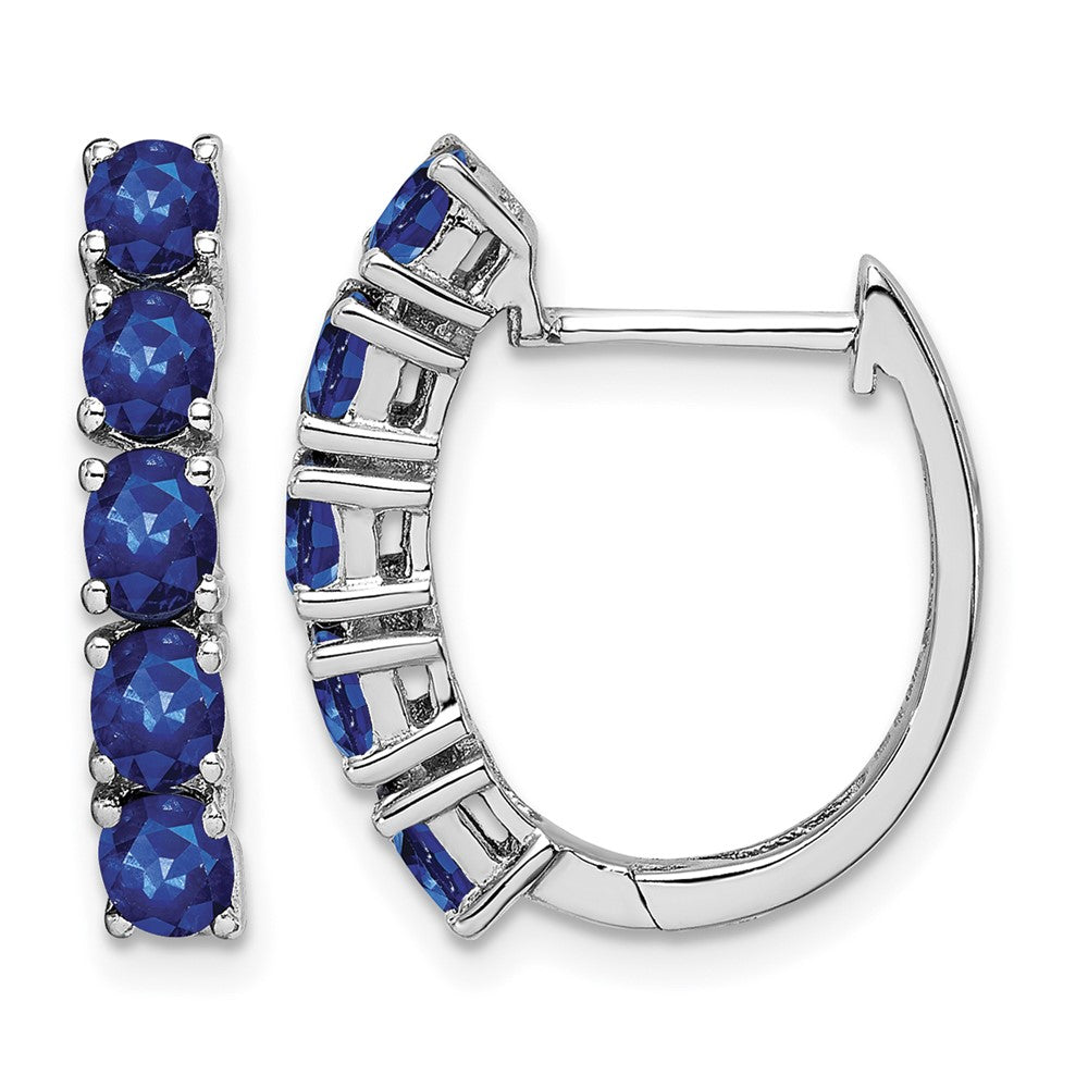 Sterling Silver Rhodium-plated Polished Sapphire Hinged Hoop Earrings