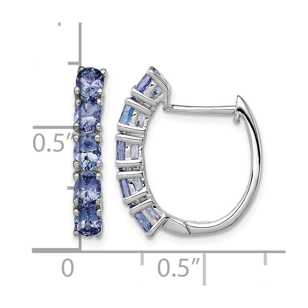 Sterling Silver Rhodium-plated Oval Tanzanite Hinged Hoop Earrings