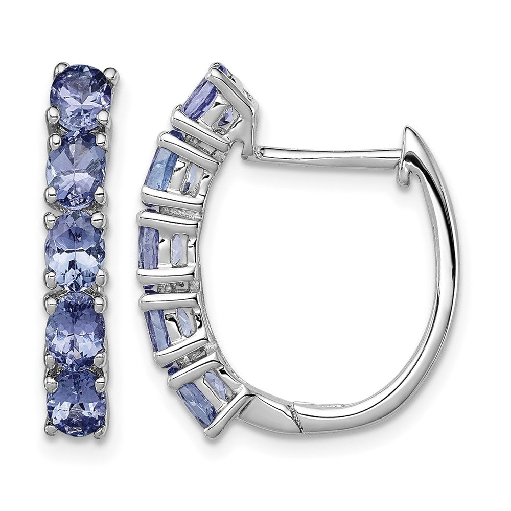 Sterling Silver Rhodium-plated Oval Tanzanite Hinged Hoop Earrings