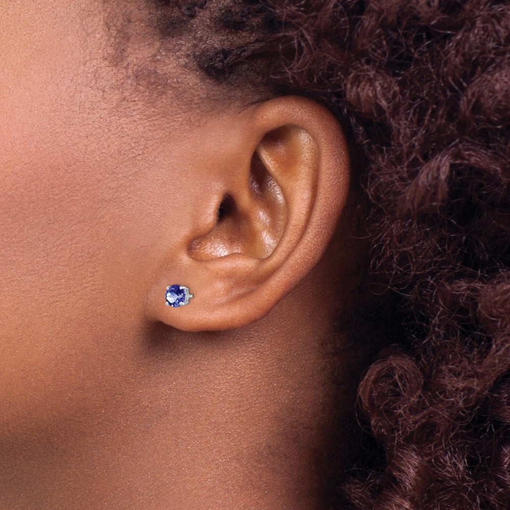 Sterling Silver Rhodium-plated Round Tanzanite Post Earrings