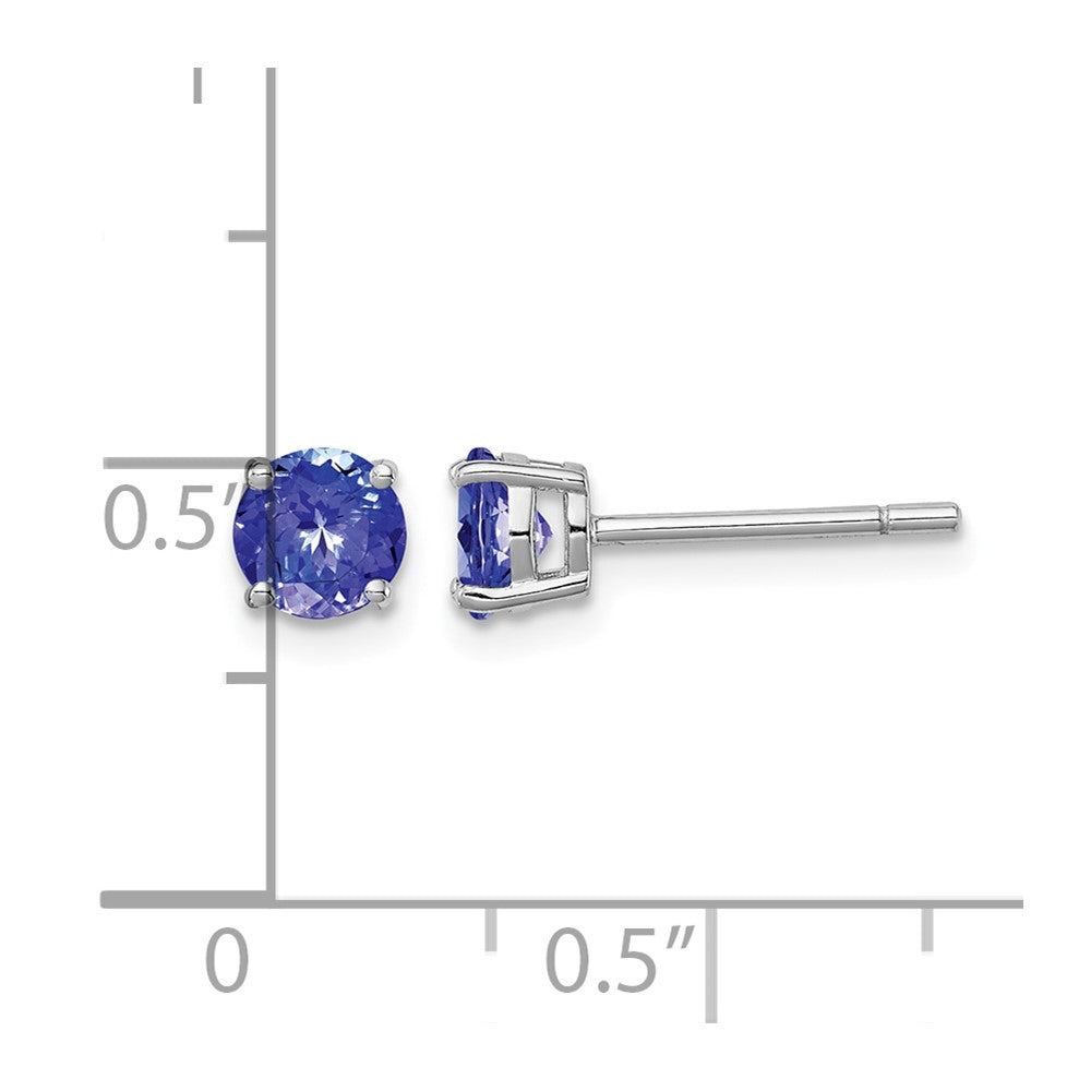 Sterling Silver Rhodium-plated Round Tanzanite Post Earrings
