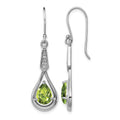 Sterling Silver Rhodium-plated CZ and Peridot Dangle Earrings