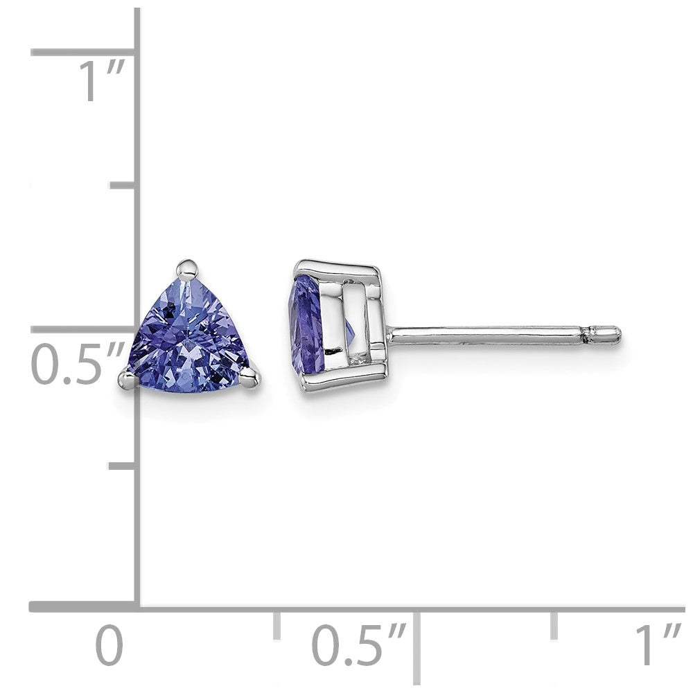Sterling Silver Rhodium-plated Trillion Tanzanite Post Earrings