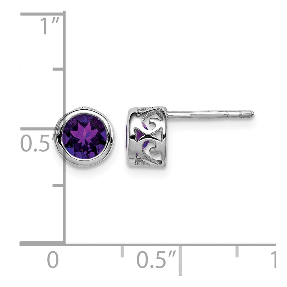 Sterling Silver Rhodium-plated Polished Amethyst Round Post Earrings
