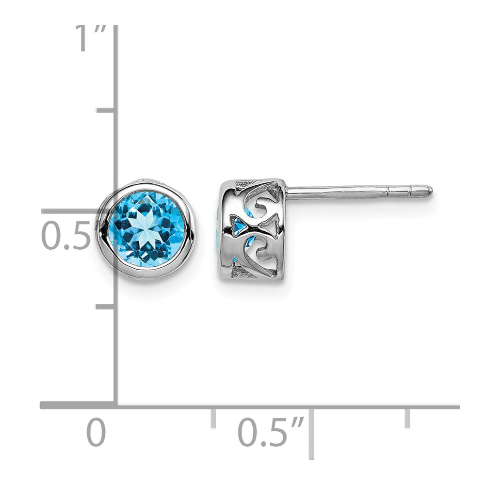 Sterling Silver Rhodium Polished Blue Topaz Round Post Earrings