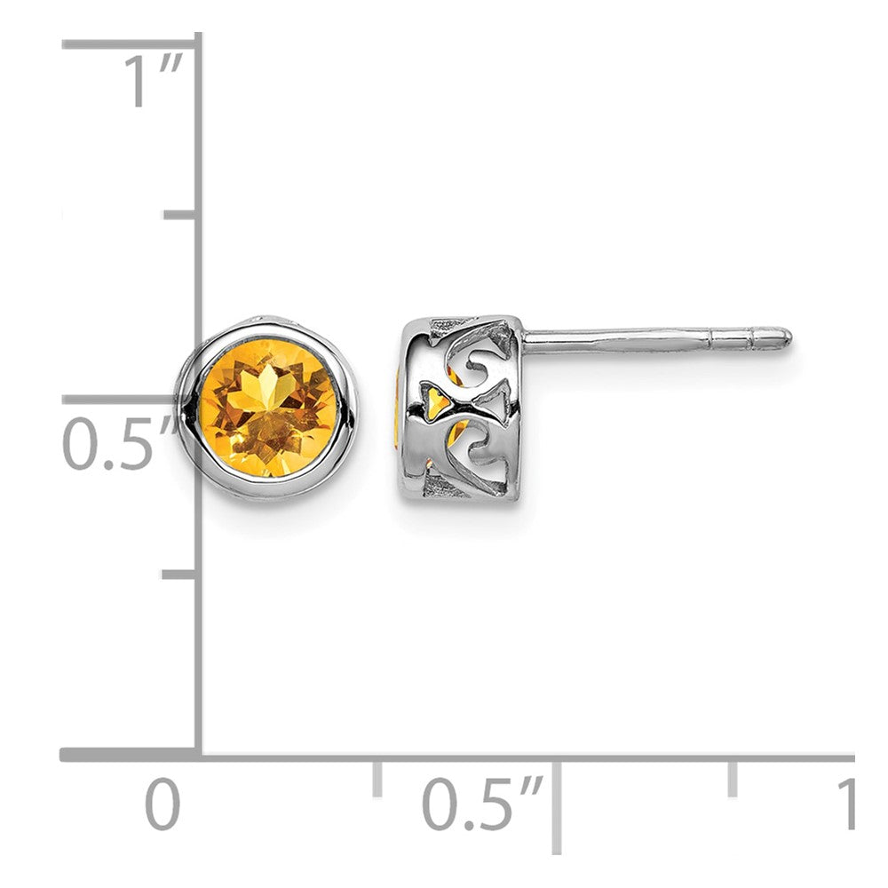 Sterling Silver Rhodium-plated Polished Citrine Round Post Earrings
