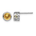 Sterling Silver Rhodium-plated Polished Citrine Round Post Earrings