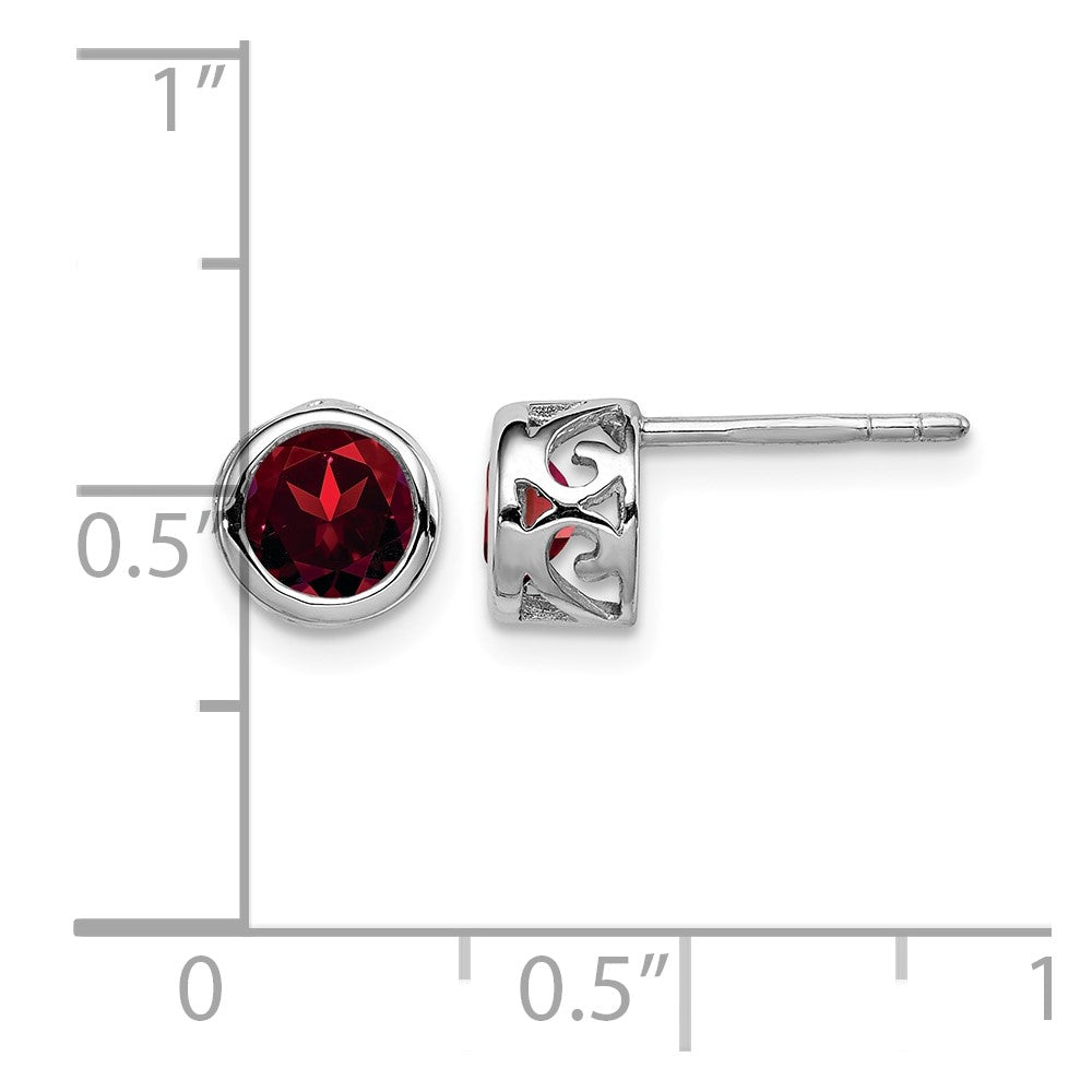 Sterling Silver Rhodium-plated Polished Garnet Round Post Earrings