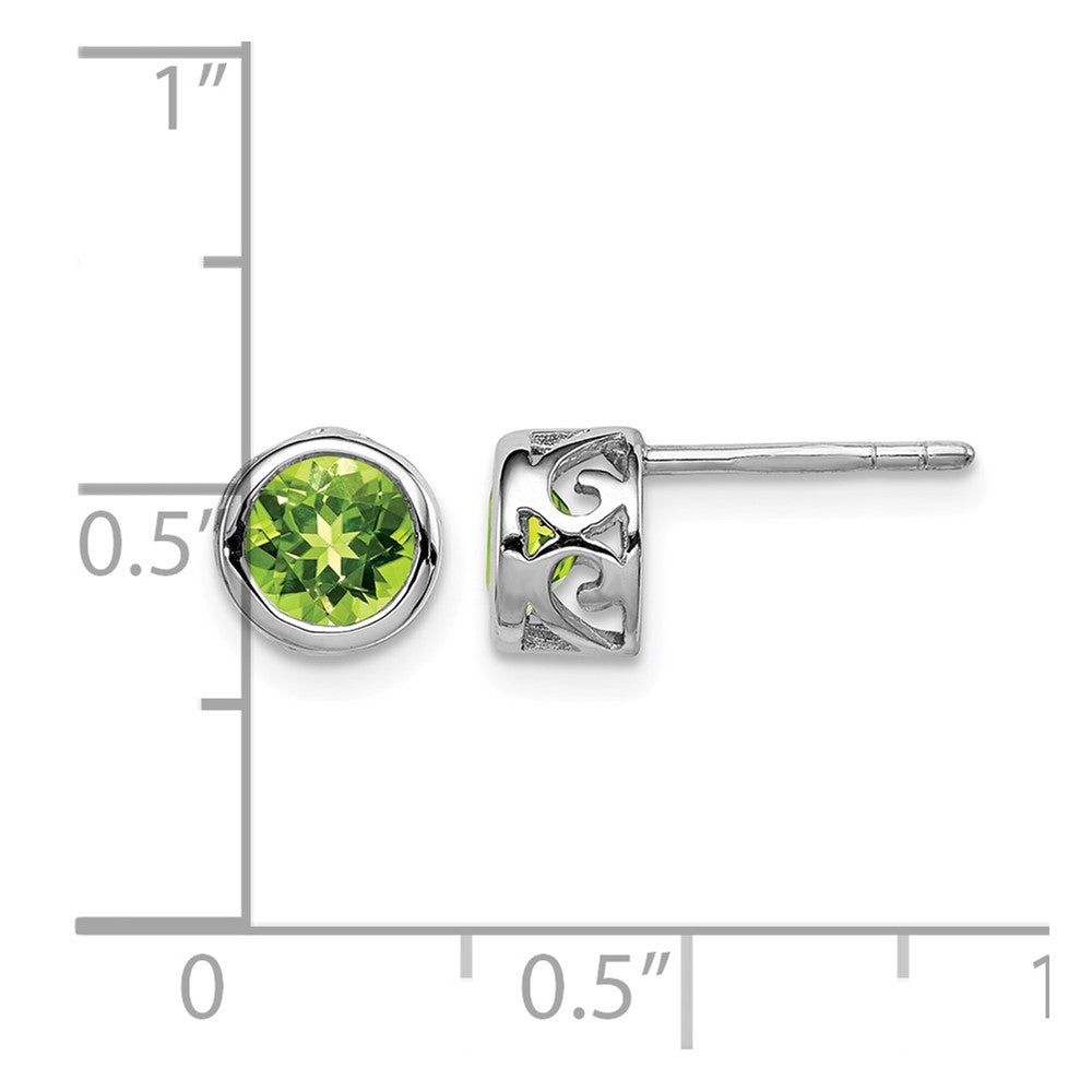 Sterling Silver Rhodium-plated Polished Peridot Round Post Earrings