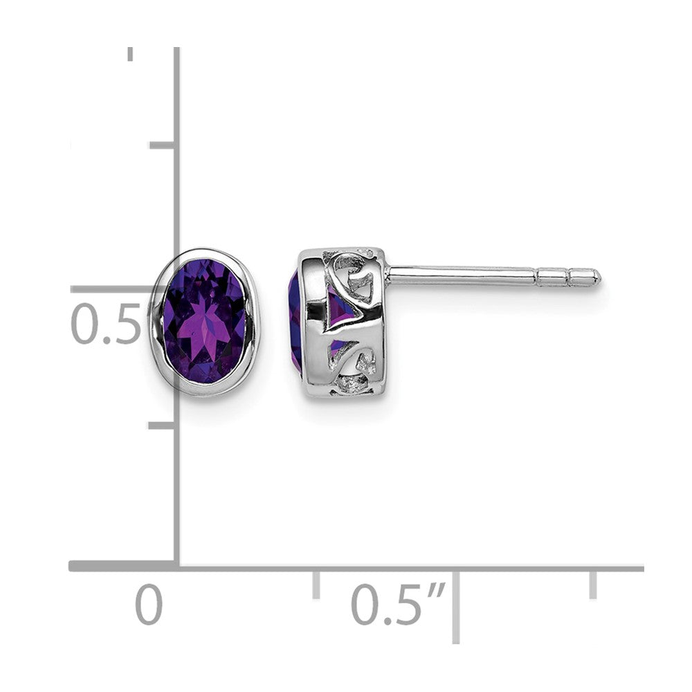 Sterling Silver Rhodium-plated Polished Amethyst Oval Post Earrings