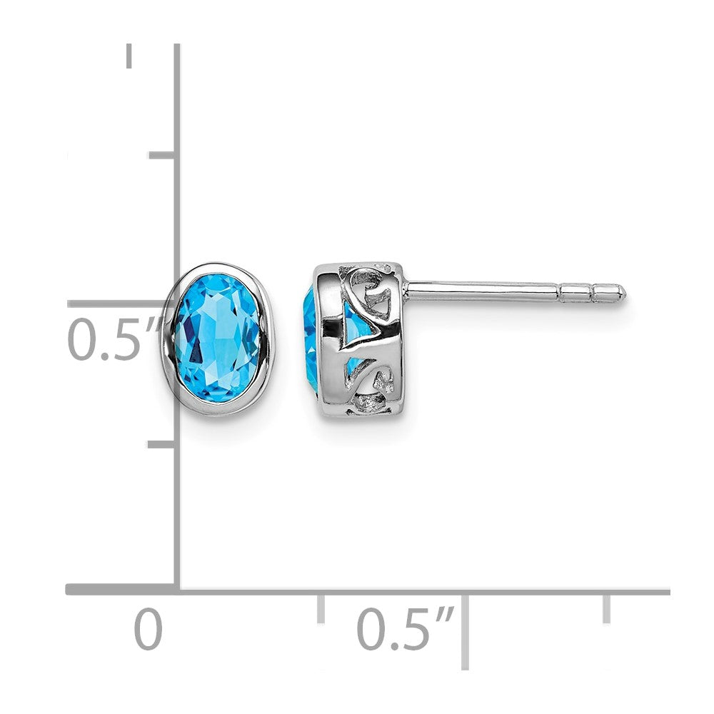 Sterling Silver Rhodium-plated Polished Blue Topaz Oval Post Earrings