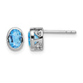 Sterling Silver Rhodium-plated Polished Blue Topaz Oval Post Earrings