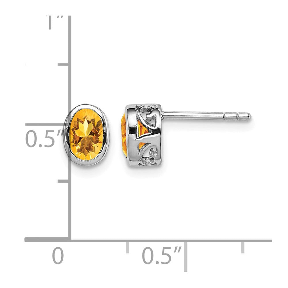 Sterling Silver Rhodium-plated Polished Citrine Oval Post Earrings