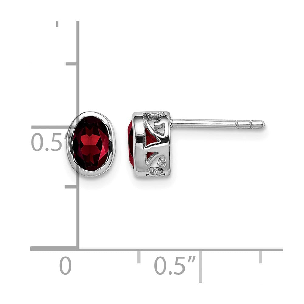 Sterling Silver Rhodium-plated Polished Garnet Oval Post Earrings