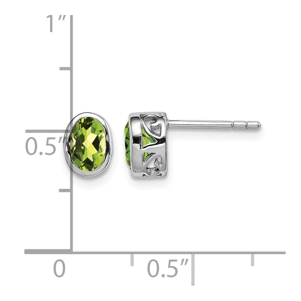 Sterling Silver Rhodium-plated Polished Peridot Oval Post Earrings